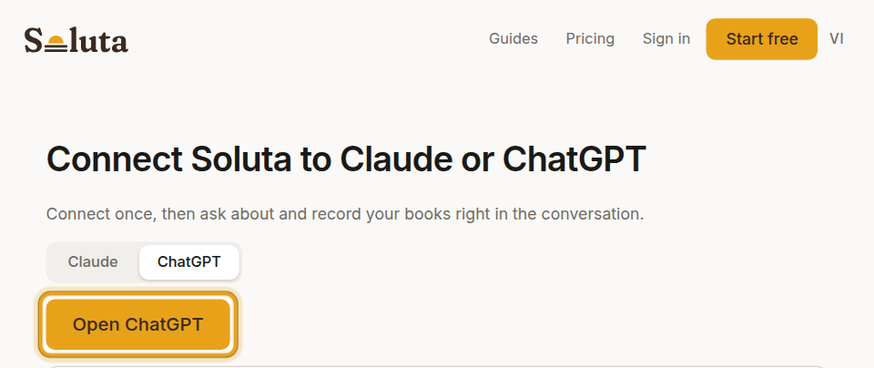 Open soluta.vn/ket-noi, choose “ChatGPT” and click “Open ChatGPT”.