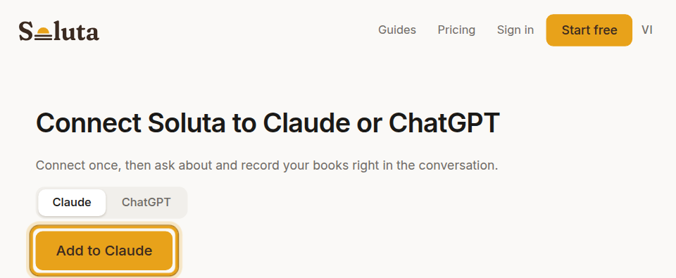 Open soluta.vn/ket-noi and click “Add to Claude”.