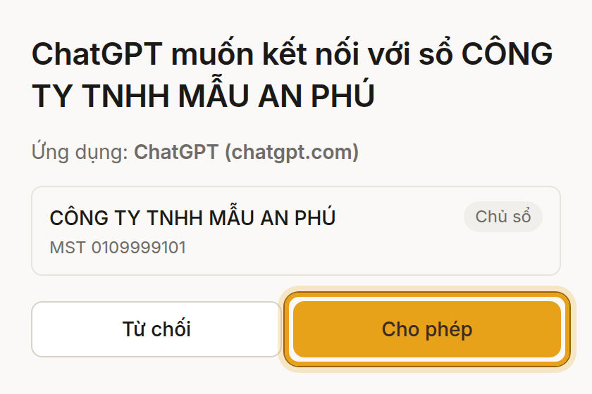 Màn Cho phép của Soluta: tên công ty, nút Từ chối và Cho phép
