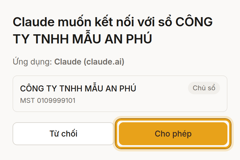 Màn Cho phép của Soluta: tên công ty, nút Từ chối và Cho phép